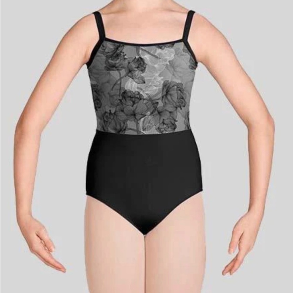 Black Flowery Mirella Bodysuit for tweens/teens